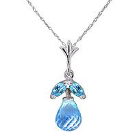 Blue Topaz Snowdrop Briolette Pendant Necklace 1.7ctw in 9ct White Gold