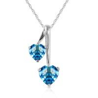 blue topaz twin heart pendant necklace 14ctw in 9ct white gold