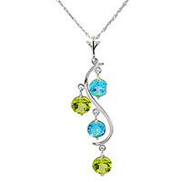 Blue Topaz and Peridot Dream Catcher Pendant Necklace 1.15ctw in 9ct White Gold