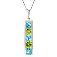 Blue Topaz and Peridot Channel Set Pendant Necklace 2.25ctw in 9ct White Gold