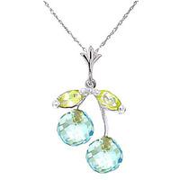 Blue Topaz and Peridot Cherry Drop Pendant Necklace 1.45ctw in 9ct White Gold