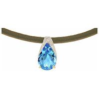 Blue Topaz Snowcap Leather Pendant Necklace 6.0ct in 9ct White Gold