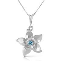 Blue Topaz Flower Star Pendant Necklace 0.1ct in 9ct White Gold