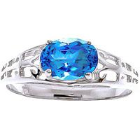 Blue Topaz Catalan Filigree Ring 1.15ct in 9ct White Gold