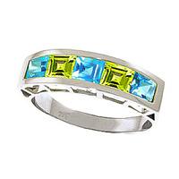 blue topaz and peridot ring 225ctw in 9ct white gold