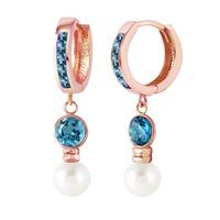 Blue Topaz and Pearl Huggie Earrings 4.3ctw in 9ct Rose Gold