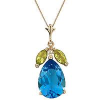 Blue Topaz and Peridot Pendant Necklace 6.5ctw in 9ct Gold