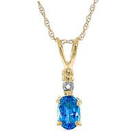 Blue Topaz and Diamond Pendant Necklace 0.45ct in 9ct Gold