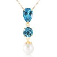 Blue Topaz and Pearl Hourglass Pendant Necklace 5.25ctw in 9ct Gold