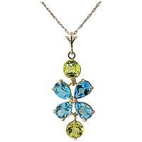 Blue Topaz and Peridot Blossom Pendant Necklace 3.15ctw in 9ct Gold