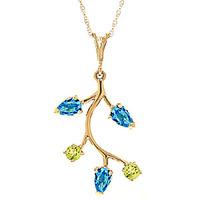 Blue Topaz and Peridot Vine Pendant Necklace 0.95ctw in 9ct Gold