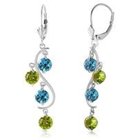 Blue Topaz and Peridot Dream Catcher Drop Earrings 4.94ctw in 9ct White Gold