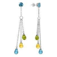 Blue Topaz, Citrine and Peridot Trilogy Droplet Earrings 5.75ctw in 9ct White Gold