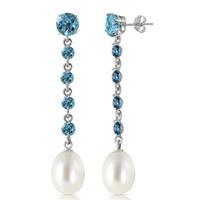 Blue Topaz and Pearl by the Yard Drop Earrings 10.0ctw in 9ct White Gold