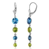 Blue Topaz and Peridot Quadruplo Drop Earrings 7.8ctw in 9ct White Gold