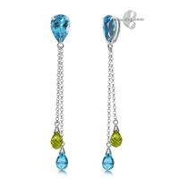 blue topaz and peridot droplet earrings 75ctw in 9ct white gold