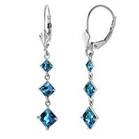 Blue Topaz Three Stone Drop Earrings 4.79ctw in 9ct White Gold