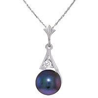 black pearl and diamond pendant necklace 20ct in 9ct white gold