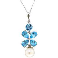 blue topaz and pearl blossom pendant necklace 365ctw in 9ct white gold