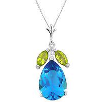 Blue Topaz and Peridot Pendant Necklace 6.5ctw in 9ct White Gold