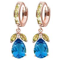 Blue Topaz and Peridot Huggie Drop Earrings 14.3ctw in 9ct Rose Gold