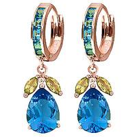 Blue Topaz and Peridot Huggie Drop Earrings 14.3ctw in 9ct Rose Gold