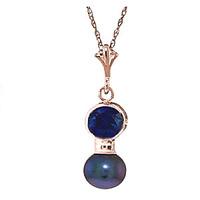 Black Pearl and Sapphire Pendant Necklace 1.23ctw in 9ct Rose Gold