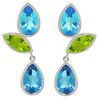 blue topaz and peridot petal drop earrings 136ctw in 9ct white gold