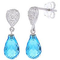 Blue Topaz and Diamond Droplet Earrings 4.5ctw in 9ct White Gold