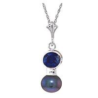 Black Pearl and Sapphire Pendant Necklace 1.23ctw in 9ct White Gold