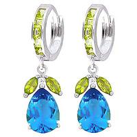 Blue Topaz and Peridot Huggie Drop Earrings 14.3ctw in 9ct White Gold