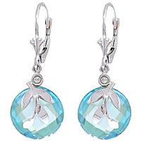 Blue Topaz and Diamond Olive Leaf Drop Earrings 10.6ctw in 9ct White Gold