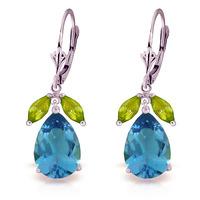 Blue Topaz and Peridot Drop Earrings 13.0ctw in 9ct White Gold