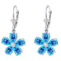 Blue Topaz and Diamond Flower Petal Drop Earrings 4.4ctw in 9ct White Gold