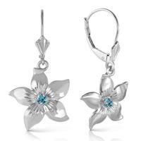 Blue Topaz Flower Star Drop Earrings 0.2ctw in 9ct White Gold