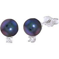 Black Pearl and Diamond Stud Earrings 4.0ctw in 9ct White Gold