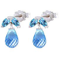 Blue Topaz Snowdrop Briolette Stud Earrings 3.4ctw in 9ct White Gold