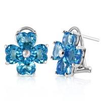 Blue Topaz Flower Heart Stud Earrings 7.6ctw in 9ct White Gold