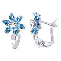 Blue Topaz and Diamond Flower Petal Stud Earrings 1.0ctw in 9ct White Gold