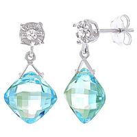 Blue Topaz and Diamond Deflection Stud Earrings 17.5ctw in 9ct White Gold