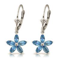 Blue Topaz Flower Star Drop Earrings 2.8ctw in 9ct White Gold