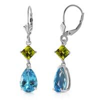 Blue Topaz and Peridot Droplet Earrings 4.5ctw in 9ct White Gold