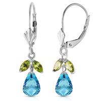 blue topaz and peridot snowdrop earrings 34ctw in 9ct white gold