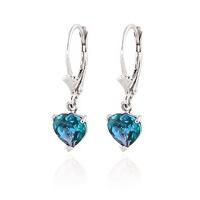 Blue Topaz Heart Drop Earrings 3.25ctw in 9ct White Gold