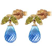 Blue Topaz and Peridot Snowdrop Stud Earrings 3.4ctw in 9ct Gold