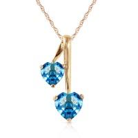 blue topaz twin heart pendant necklace 14ctw in 9ct gold