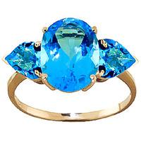 Blue Topaz Three Stone Ring 4.2ctw in 9ct Gold