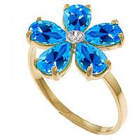 Blue Topaz and Diamond Five Petal Ring 2.2ctw in 9ct Gold