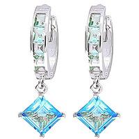 Blue Topaz Huggie Hoop Earrings 4.4ctw in 9ct White Gold