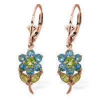 blue topaz and peridot flower petal drop earrings 212ctw in 9ct rose g ...